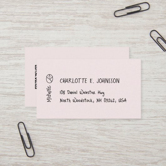 Verloskundige Handschrift Getrokken Baby Minimalis Visitekaartje (Voorkant / Achterkant in situ)