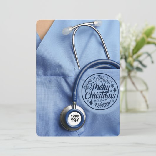 Verloskundige Medische Stethoscoop Aangepaste Logo Feestdagenkaart (Staand voorkant)