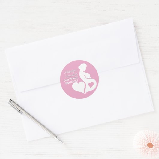 Verloskundige Mooie Zwangerschap Zakelijk Roze Ronde Sticker (Envelop)