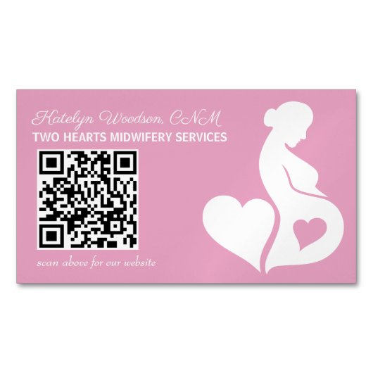 Verloskundige of Doula Roze Zwangerschap OBGYN QR  Magnetisch Visitekaartje (Voorkant)