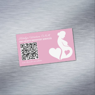 Verloskundige of Doula Roze Zwangerschap OBGYN QR  Magnetisch Visitekaartje