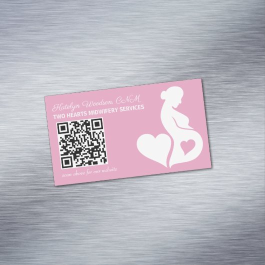 Verloskundige of Doula Roze Zwangerschap OBGYN QR  Magnetisch Visitekaartje (Voorbeeld)