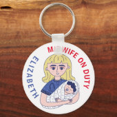 Verloskundige op de douanenaam voor dienstgebruik sleutelhanger (Voorkant)