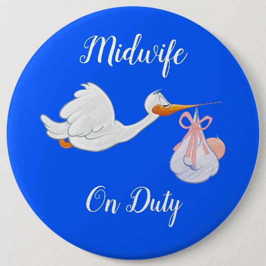 Verloskundige op Duty Bird met Baby Blue en White Ronde Button 6,0 Cm (Voorkant)