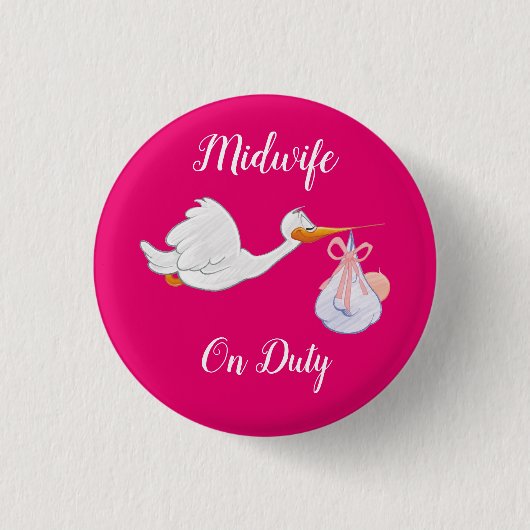 Verloskundige op Duty Bird met Baby Fuchsia en Whi Ronde Button 3,2 Cm (Voorkant)