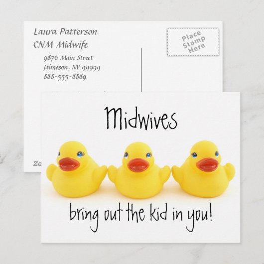 Verloskundigen en geelrubber eenden briefkaart (Voorkant / Achterkant)