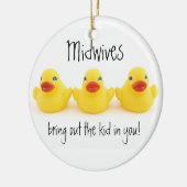 Verloskundigen en geelrubber eenden keramisch ornament (Links)