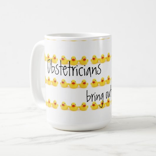 Verloskundigen en geelrubberen eenden koffiemok (Voorkant links)