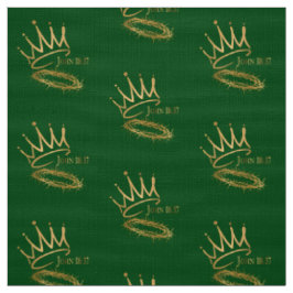 VERLOSSENDE KONING JEZUS Groen/Gouden Kroonpatroon Stof
