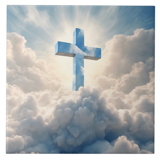 Verlossing, Kruis in de wolken, Tegeltje (Voorkant)