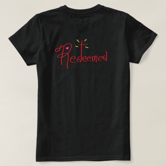 Verlost met kruis en harten Christelijk T-shirt (Design achterkant)