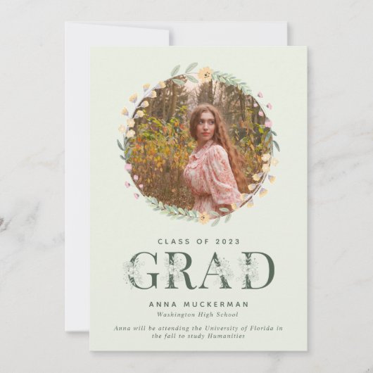 Verlovend Afstudeer Fotokaart met Wilde Bloemen Aankondiging (Voorkant)