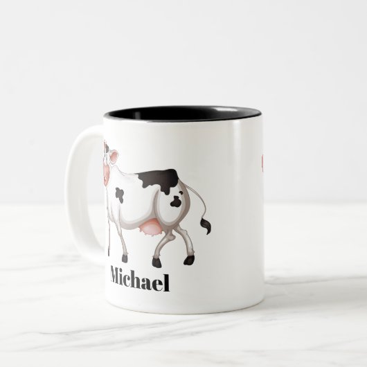 Verlovers van koe bevestigen naam toevoegen tweekleurige koffiemok (Voorkant links)