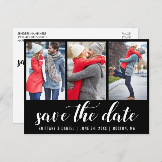 Verloving 3 Datum opslaan Blk Briefkaart (Voorkant / Achterkant)