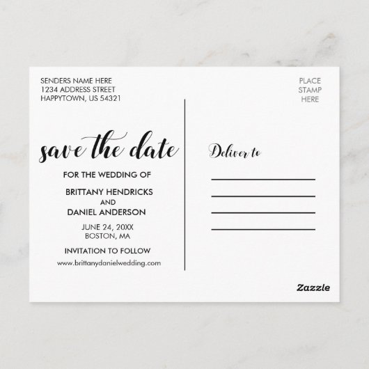 Verloving 3 Datum opslaan Blk Briefkaart (Achterkant)