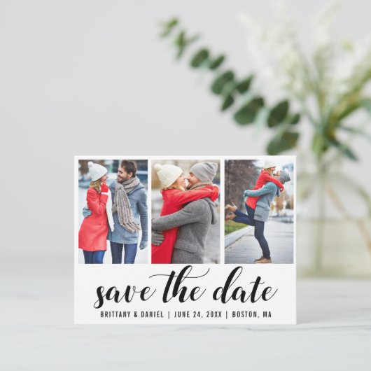 Verloving 3 Datum opslaan Foto Briefkaart (Staand voorkant)