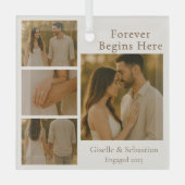 Verloving 4 Foto Collage Kerstvakantie Glas Ornament (Voorkant)