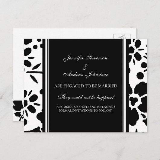 Verloving Aankondiging Briefkaarten Zwart-wit (Voorkant / Achterkant)