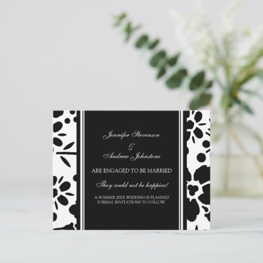 Verloving Aankondiging Briefkaarten Zwart-wit (Staand voorkant)