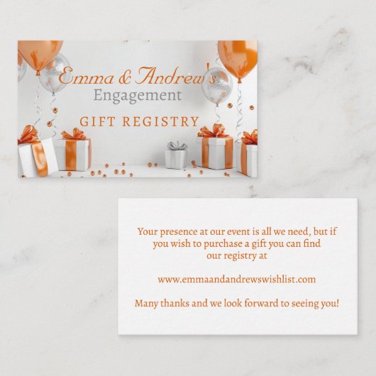 Verloving Ballonnen Sinaasappel Gift Registry Informatiekaartje (Voorkant / Achterkant)