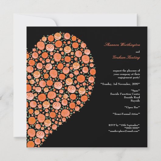 Verloving Black Tangerine Rozen Heart Invite Kaart (Achterkant)