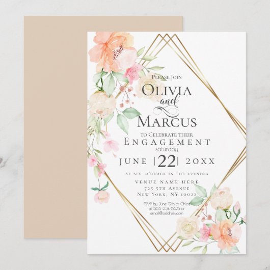 Verloving Blush Cream Coral Spring Floral Boeket Kaart (Voorkant / Achterkant)