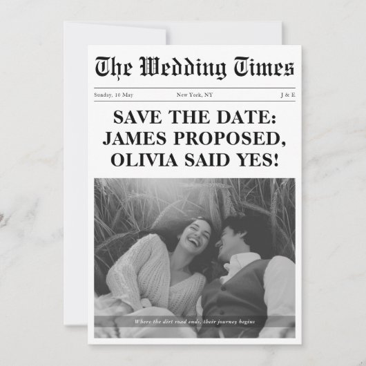 Verloving bruiloft krant stijl foto Save The Date (Voorkant)