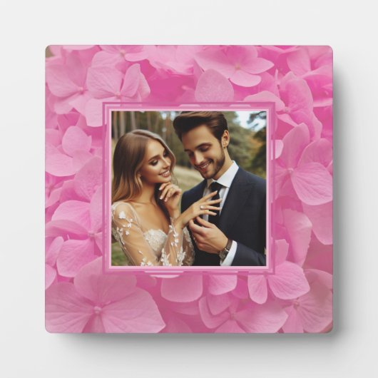Verloving & Bruiloft Roze Bloemen Foto Plaque Fotoplaat (Voorkant)