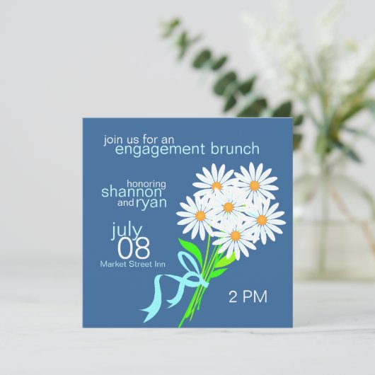 Verloving Brunch Uitnodigingen {Blauw} (Staand voorkant)