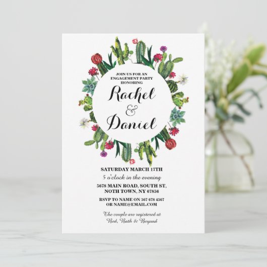 Verloving Cactus Fiesta Cacti Couple's Invite Kaart (Staand voorkant)