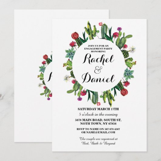 Verloving Cactus Fiesta Cacti Couple's Invite Kaart (Voorkant / Achterkant)