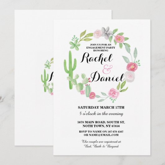 Verloving Cactus Fiesta Cacti Couple's Invite Kaart (Voorkant / Achterkant)