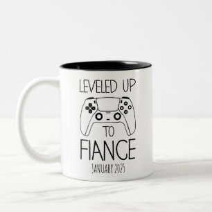 Verloving cadeau voor hem, genivelleerd tot verloo tweekleurige koffiemok
