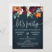 Verloving Celebration Wine Flowers Navy Wedding Kaart (Voorkant)