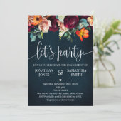 Verloving Celebration Wine Flowers Navy Wedding Kaart (Staand voorkant)