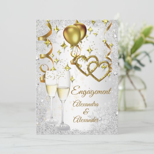 Verloving champagne harst gouden zilver kaart (Staand voorkant)