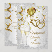 Verloving champagne harst gouden zilver kaart (Voorkant / Achterkant)