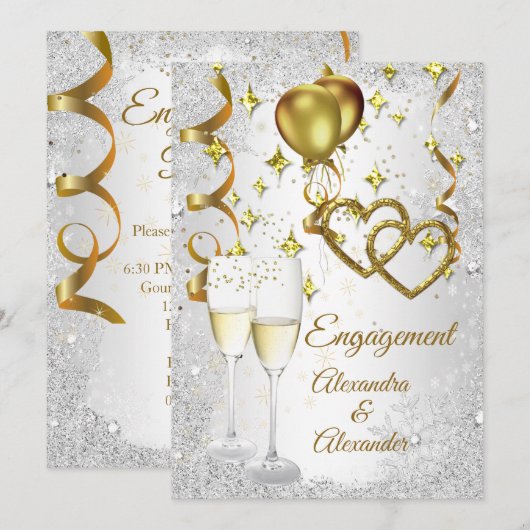 Verloving champagne harst gouden zilver kaart (Voorkant / Achterkant)