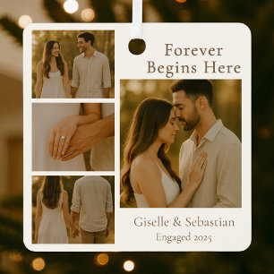 Verloving Collage Kerstvakantie 4 Foto Metalen Ornament