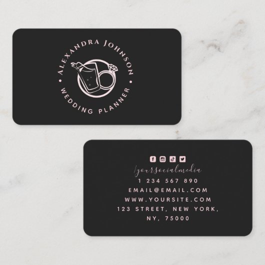 Verloving Diamond Ring & Drink Logo Wedding Theme Visitekaartje (Voorkant / Achterkant)