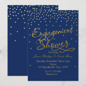 Verloving Douche Blauw & Gold Folie stippen Uitnod Kaart (Voorkant / Achterkant)