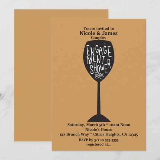 VERLOVING DOUCHE Wijnglas ELKE KLEUR Uitnodigingen (Voorkant / Achterkant)