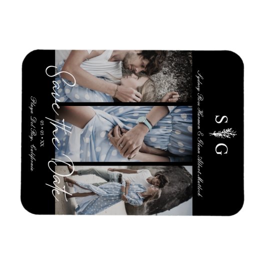 Verloving drie bruiloft fotocollage magneet (Horizontaal)