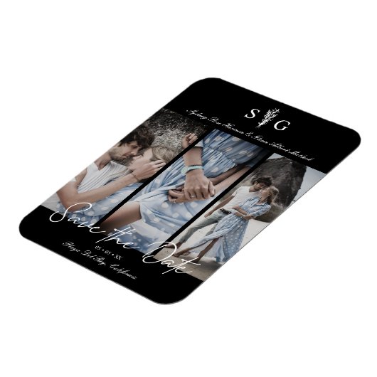 Verloving drie bruiloft fotocollage magneet (Linkerzijde)