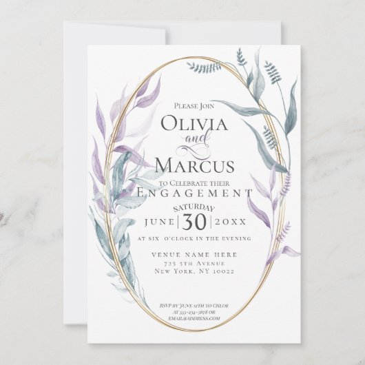 Verloving | Dusty Blue en Violet Foliage Kaart (Voorkant)