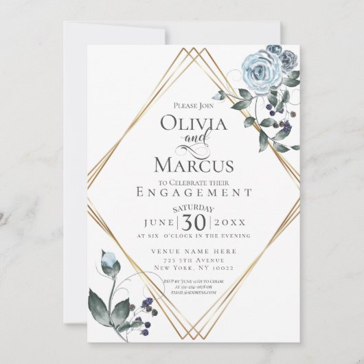 VERLOVING | Dusty Blue Waterverf Floral Kaart (Voorkant)