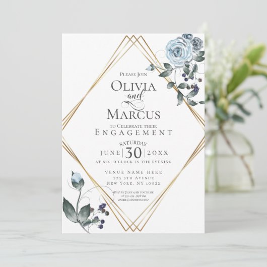 VERLOVING | Dusty Blue Waterverf Floral Kaart (Staand voorkant)