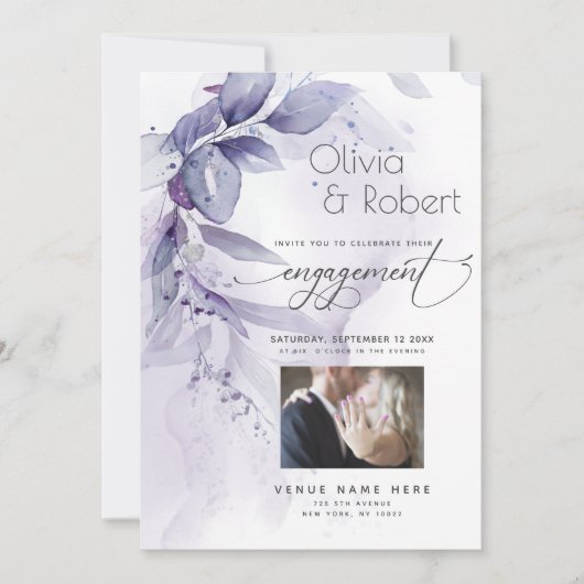 Verloving | Dusty Plum Wispy Foliage Kaart (Voorkant)