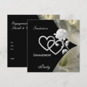Verloving Elegant Elegant Black White Roos 2 Kaart (Voorkant / Achterkant)