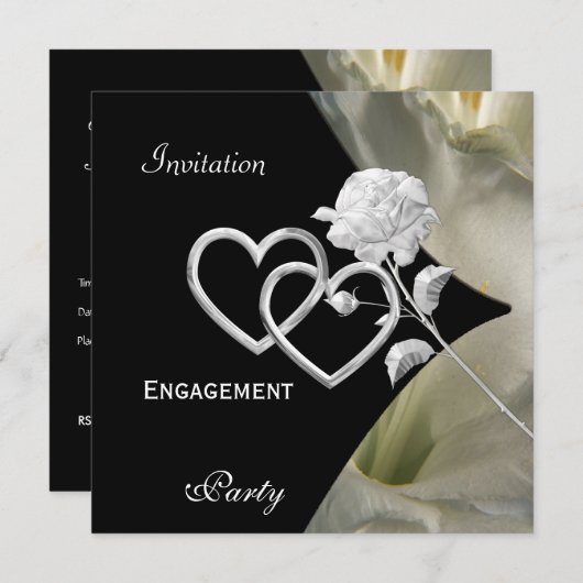 Verloving Elegant Elegant Black White Roos 2 Kaart (Voorkant / Achterkant)